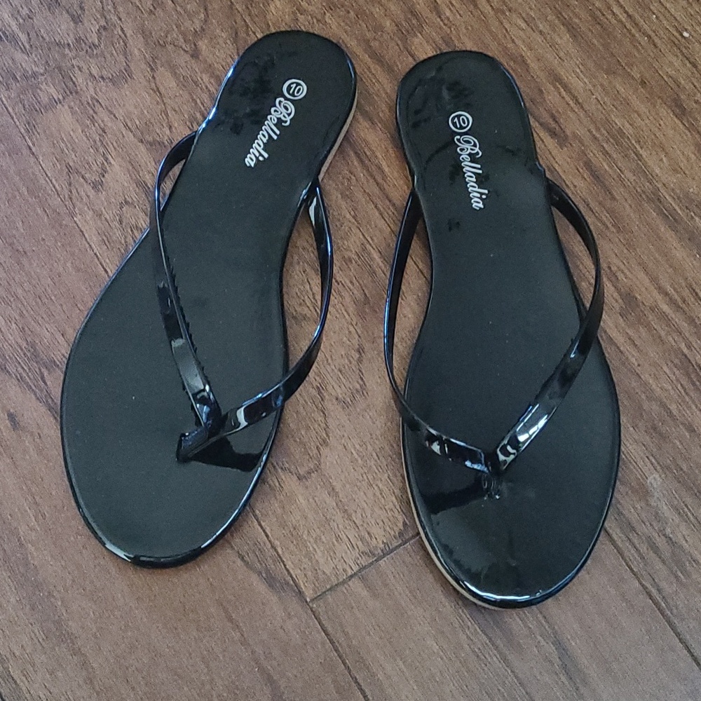 Belladia Black Women's Flip Flops - Size 10